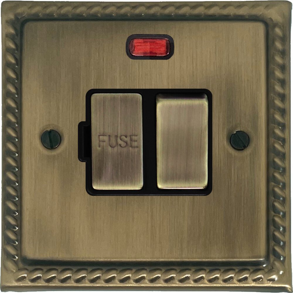 Georgian Light Antique Brass Switched Fused Spur with Neon (Brass Switch)