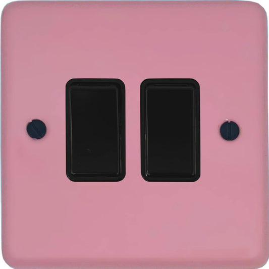 Contour Pink 2 Gang Switch (Black Switch)