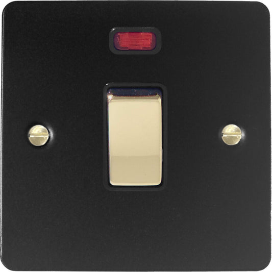Flat Black 20 Amp DP Switch with Neon (Brass Switch)
