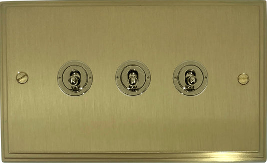 Victorian Satin Brass 3 Gang Grid Toggle Plate