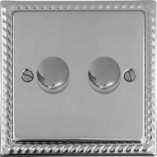 Georgian Polished Chrome 2 Gang 120W LED Dimmer