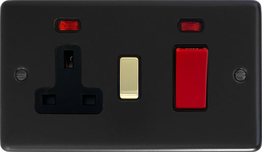 Contour Flat Black Cooker Socket (Brass Switch)