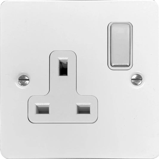 Flat White 1 Gang Socket - Flat range electrical socket
