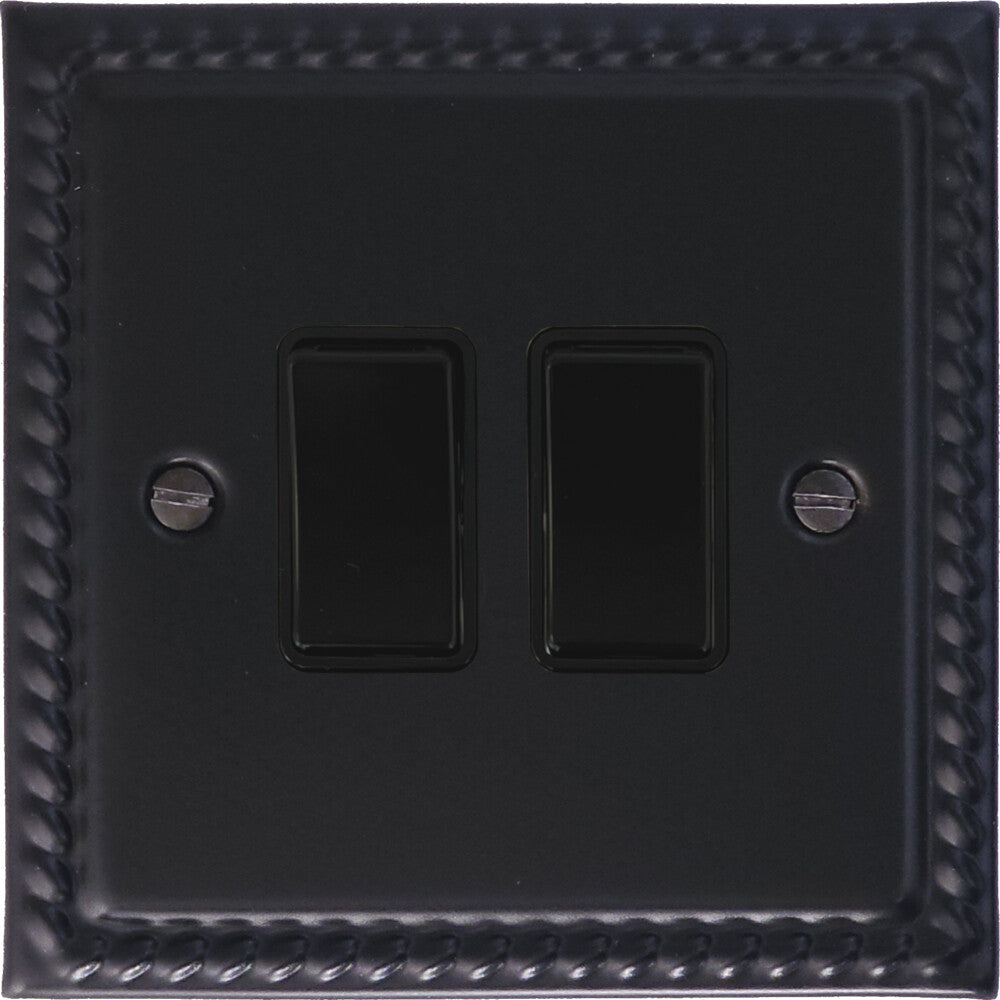 Georgian Flat Black 2 Gang Switch (Black Switches)