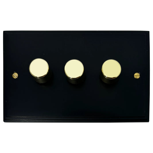 Victorian Flat Black 3 Gang LED Dimmer