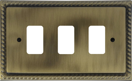 Georgian Light Antique Brass 3 Gang Grid Plate