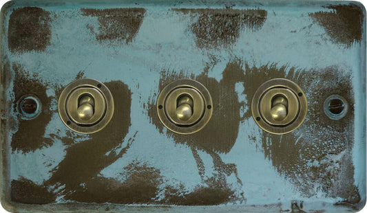Contour Verdigris 3 Gang Toggle Switch (Antique Brass Toggle)