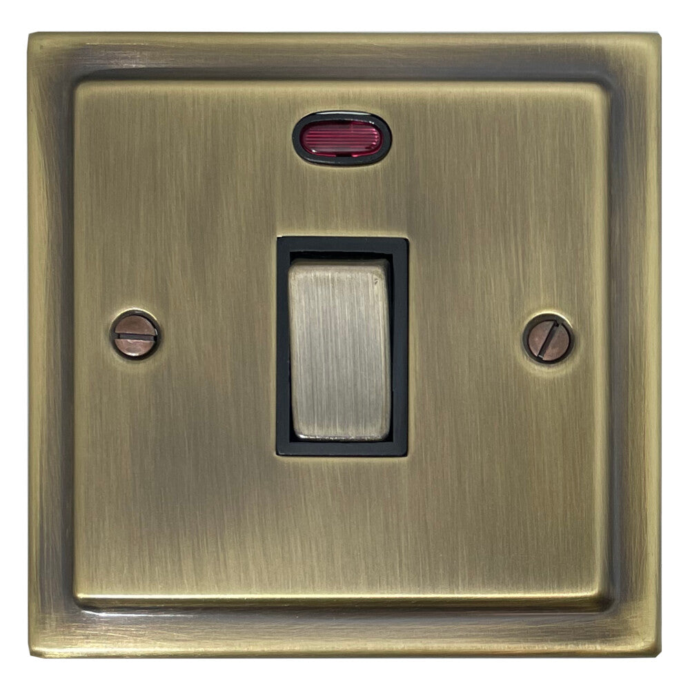 Victorian Light Antique Brass 20 Amp Switch & Neon