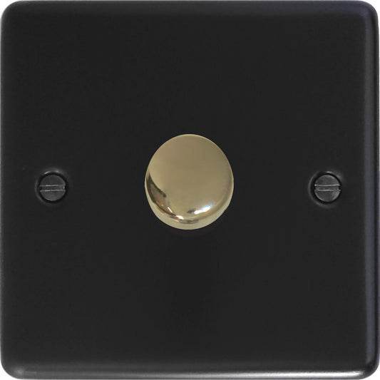 Contour Flat Black 1 Gang LED Dimmer (Brass Cap)