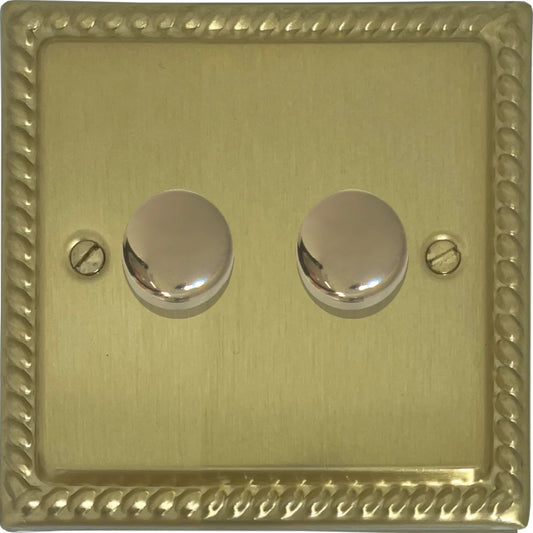 Georgian Satin Brass 2 Gang LED Dimmer