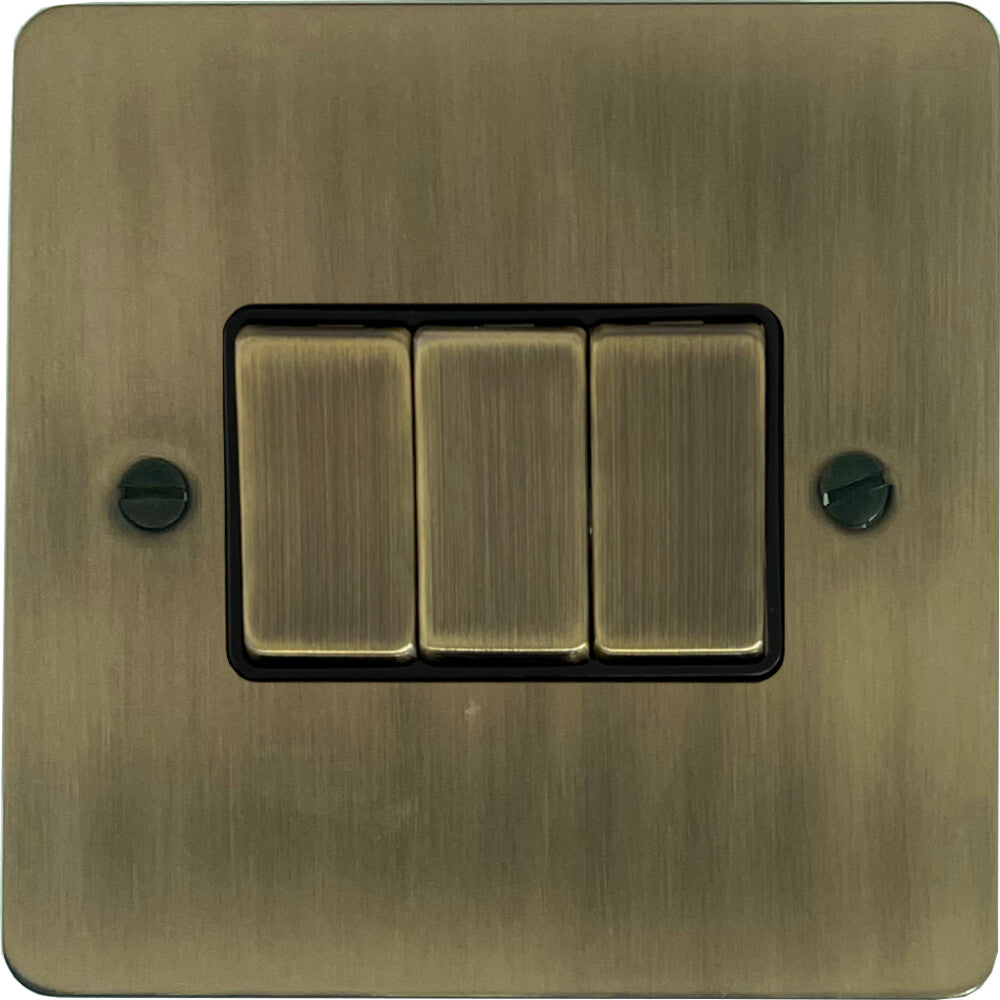 Flat Light Antique Brass 3 Gang 2 Way Switch