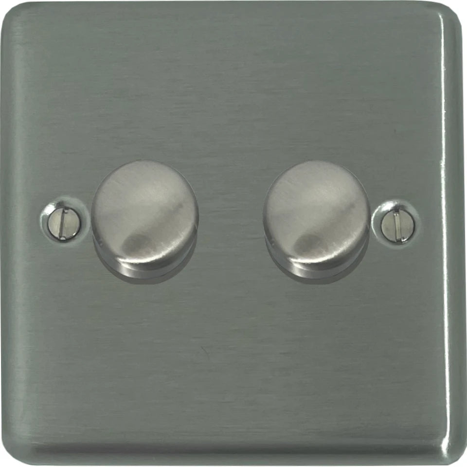 Contour Brushed Steel 2 Gang LED Dimmer