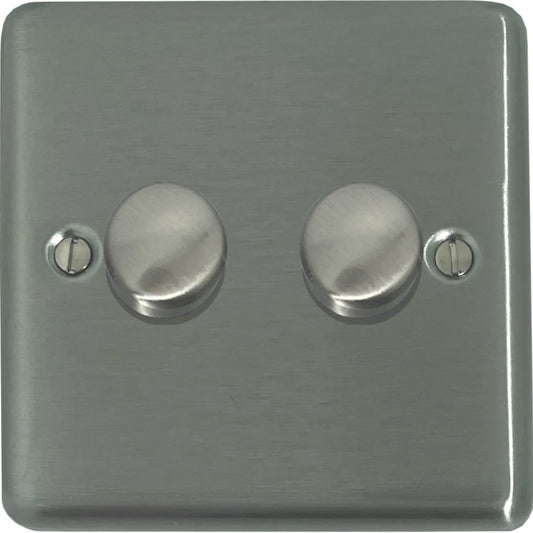 Contour Brushed Steel 2 Gang LED Dimmer