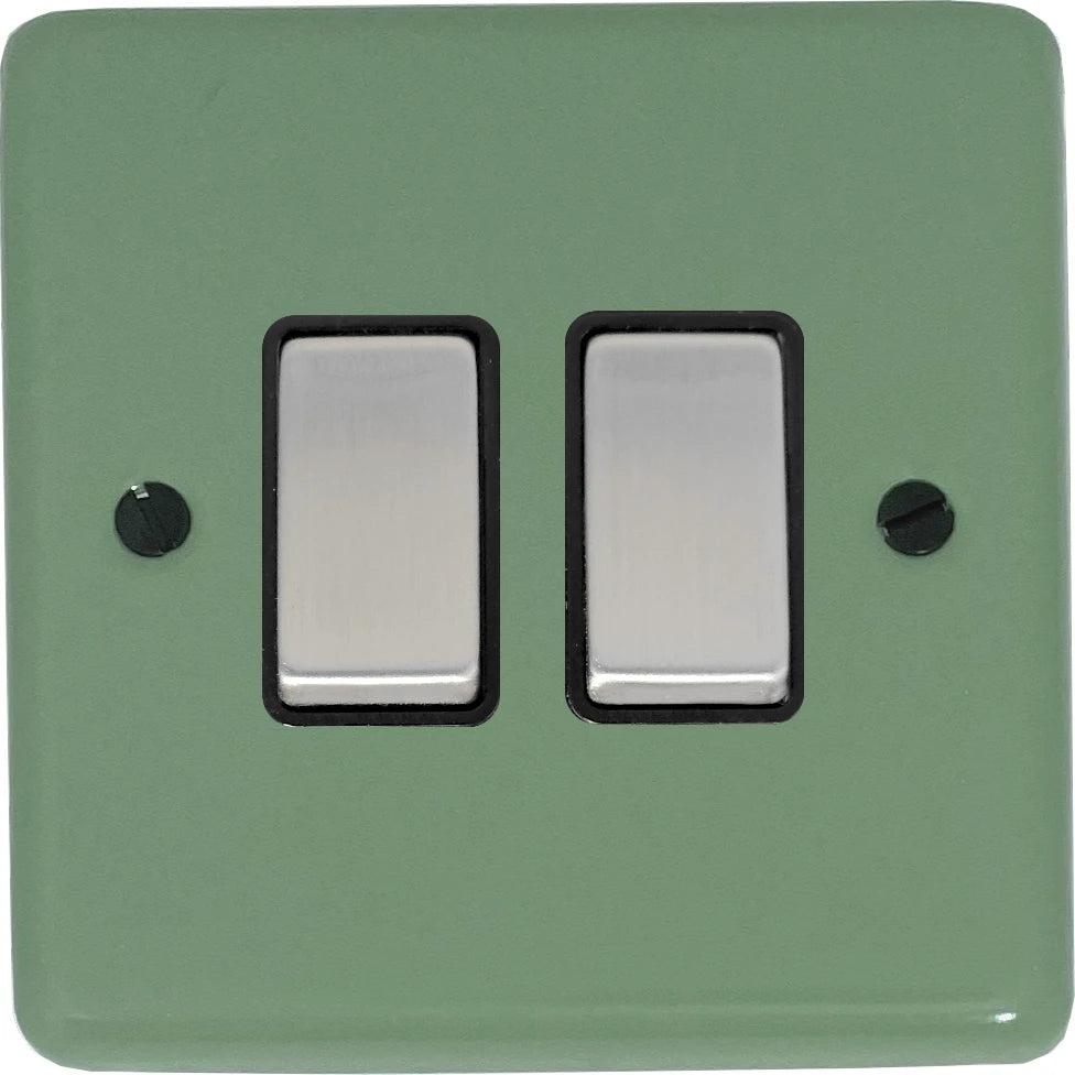 Classic Sage Green 2 Gang Switch (Satin Chrome Switch/Black Insert)