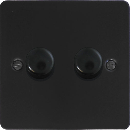 Flat Black 2 Gang LED Dimmer (Black Caps)