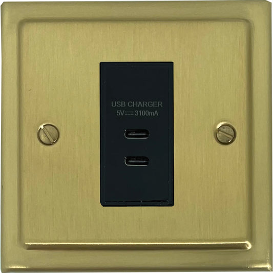 Trimline Satin Brass 1 Gang  2 x USB-C