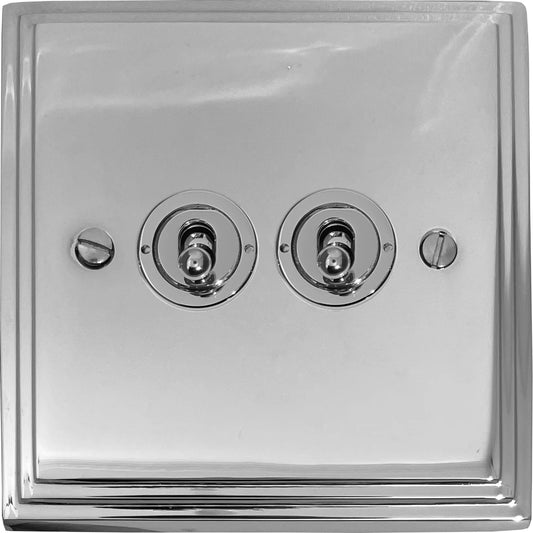 Victorian Polished Chrome 2 Gang Grid Toggle Plate (Plate Only)
