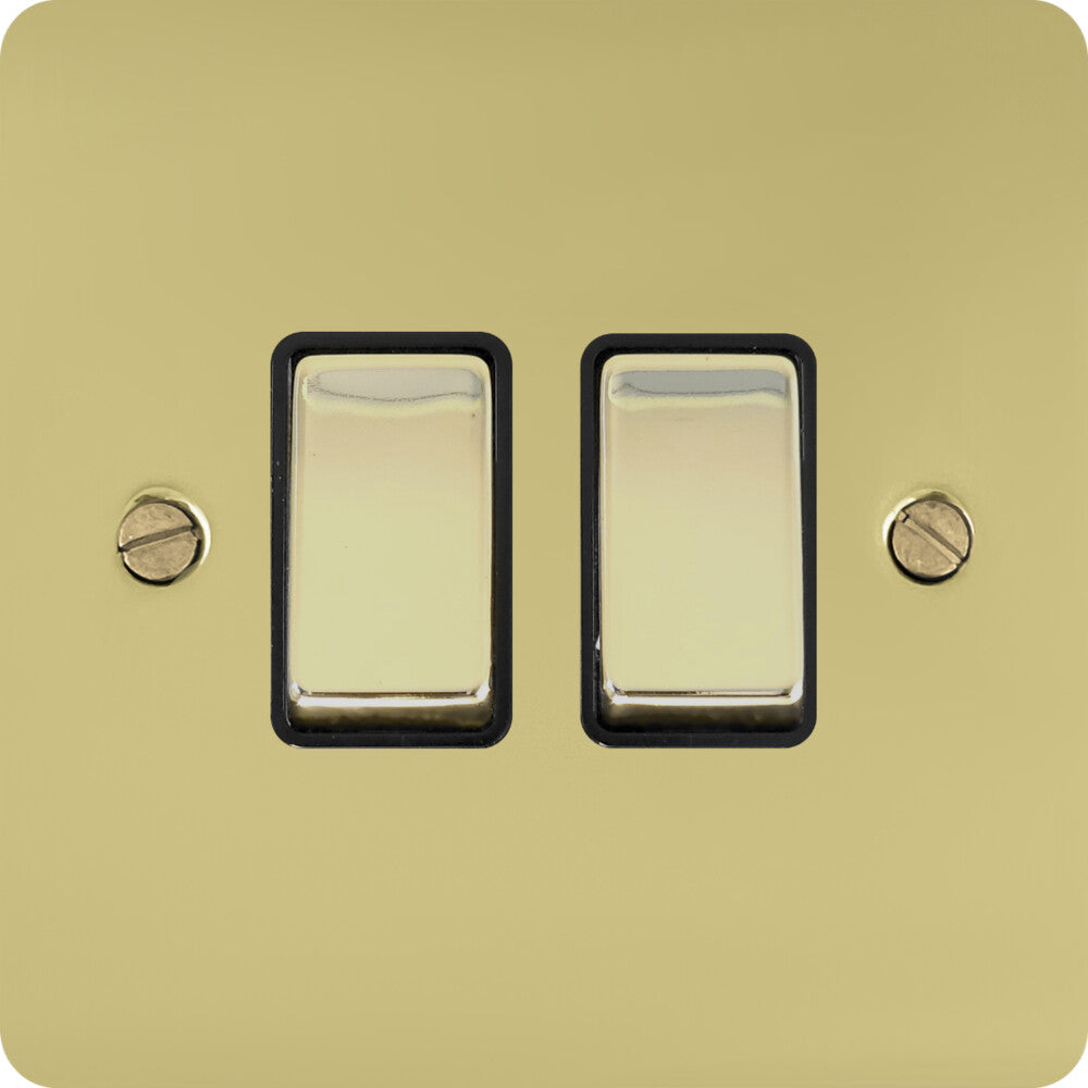 Flat Polished Brass 2 Gang Switch