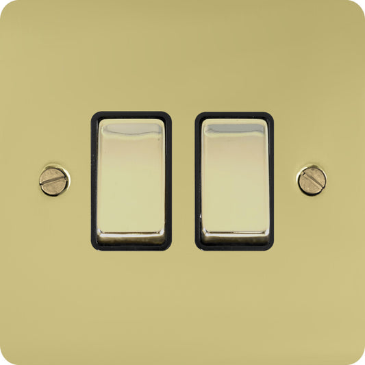 Flat Polished Brass 2 Gang Switch