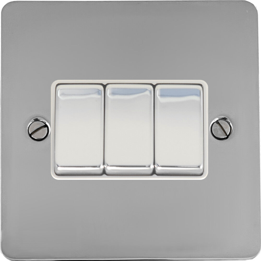 Flat Polished Chrome 3 Gang 2 Way Switch
