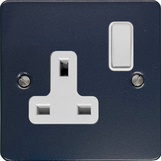 Flat Blue 1 Gang Socket (White Switch)