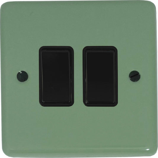 Classic Sage Green 2 Gang Switch (Black Switches)