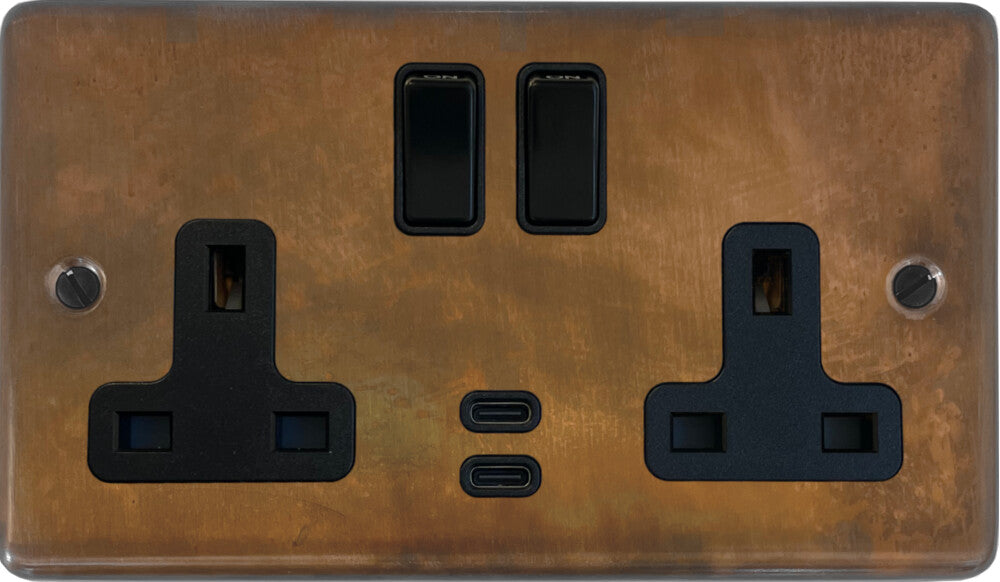 Contour  Tarnished Copper 2 Gang Socket with USBC