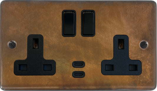Contour  Tarnished Copper 2 Gang Socket with USBC