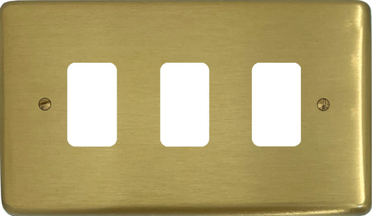 Contour Satin Brass 3 Gang Grid Grid Plate