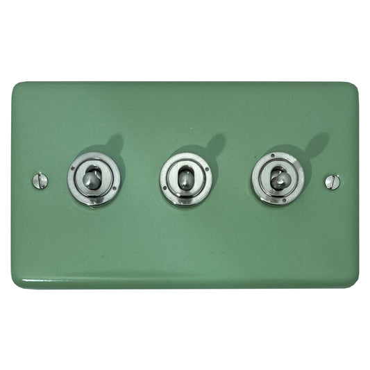 Classic Sage Green 3 Gang Toggle (Brushed Steel Toggle)