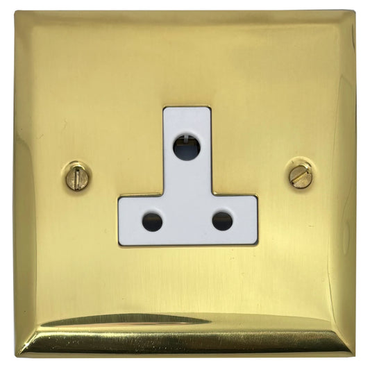 Spectrum Polished Brass 5 Amp Socket (White Plastic) - Spectrum range electrical socket