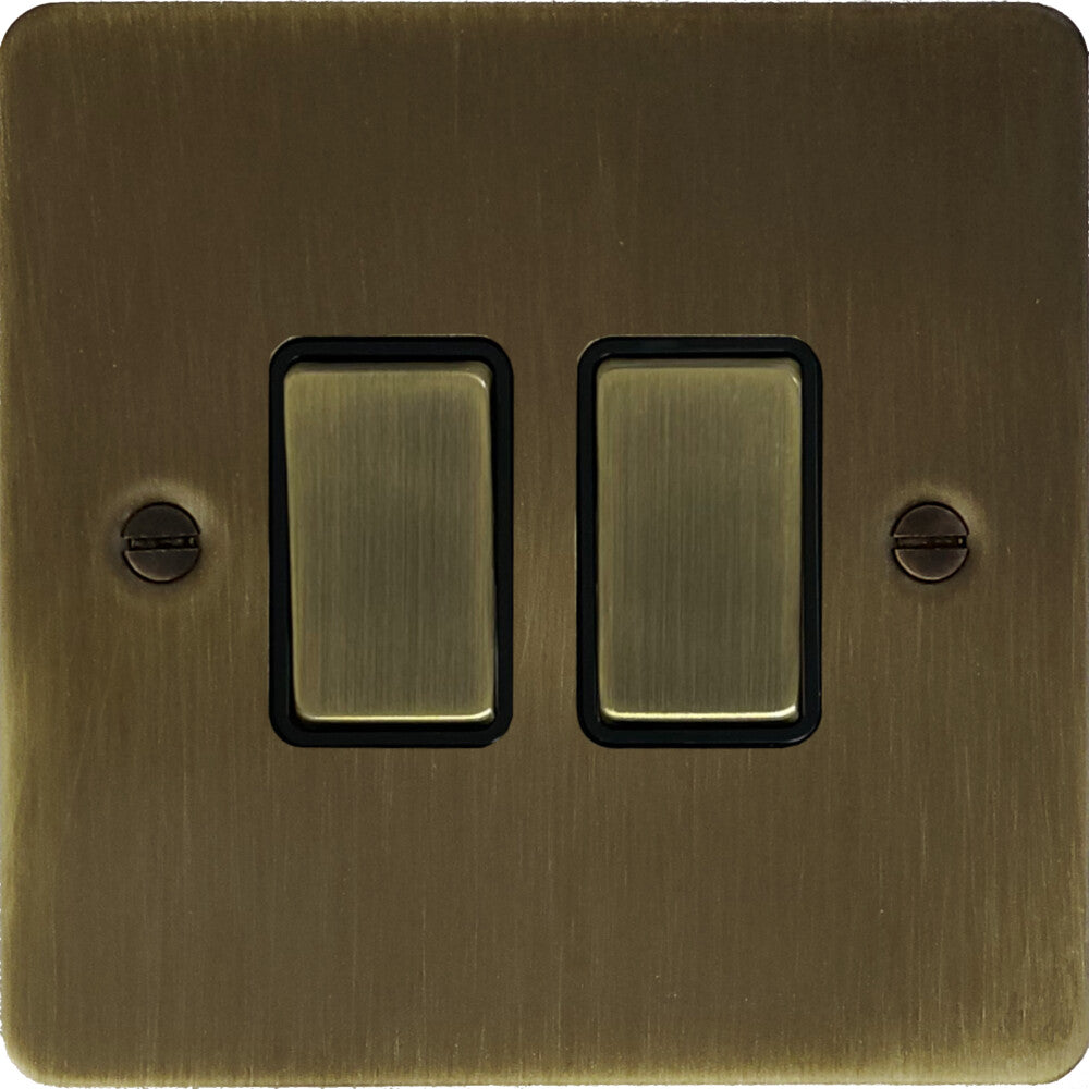 Flat Antique Brass 2 Gang Switch (Brass Switches)