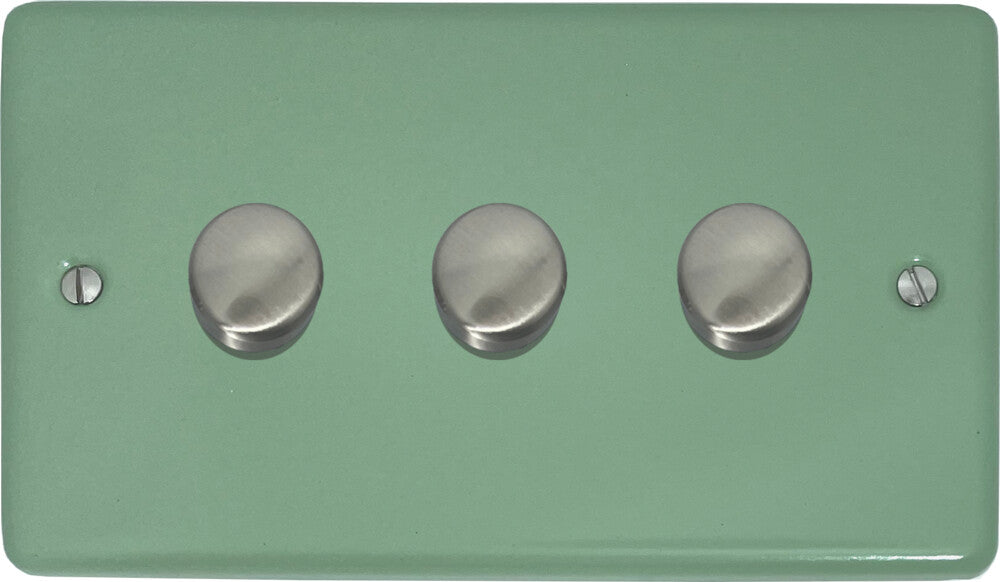 Classic Sage Green 3 Gang LED Dimmer (Satin Chrome Caps)