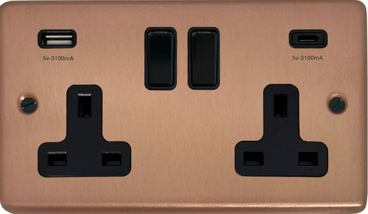Contour  Rose Gold  2 Gang Socket with USBC