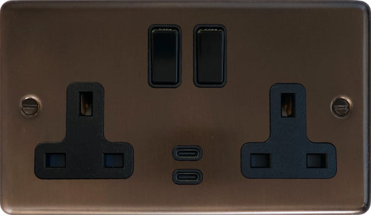 Contour  Medium Bronze  2 Gang Socket with USBC