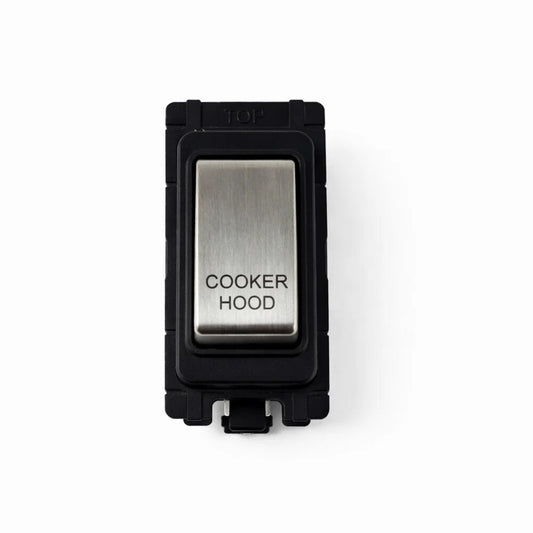 20A DP Switch - Engraved - Cooker Hood - Black and Satin Chrome Switch