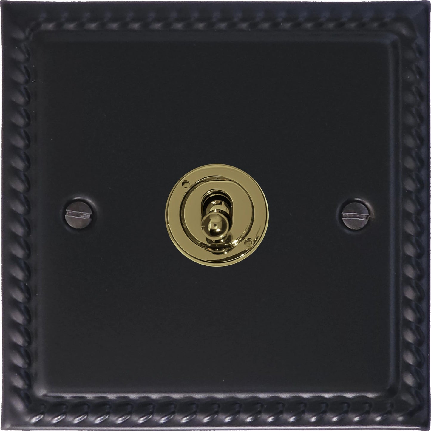 Georgian Flat Black 1 Gang Toggle Switch (Brass Toggle)