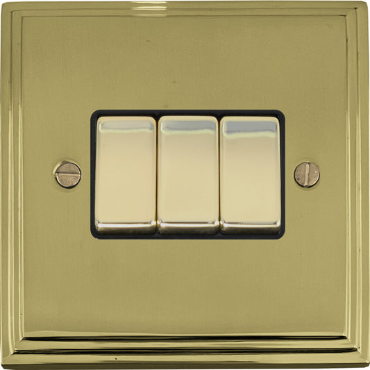 Victorian Polished Brass 3 Gang Switch