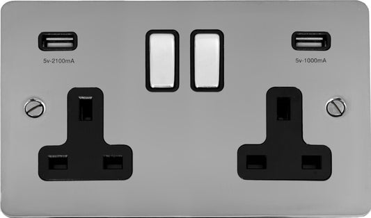 Flat Polished Chrome 2 Gang Socket C/W Usb Ports