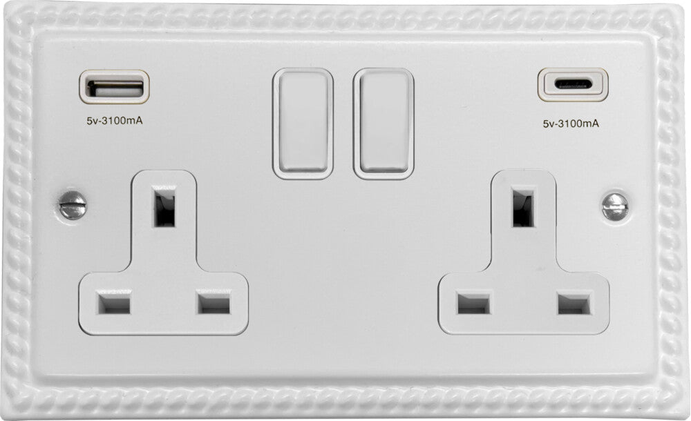 Georgian Flat White  2 Gang Socket with USBC