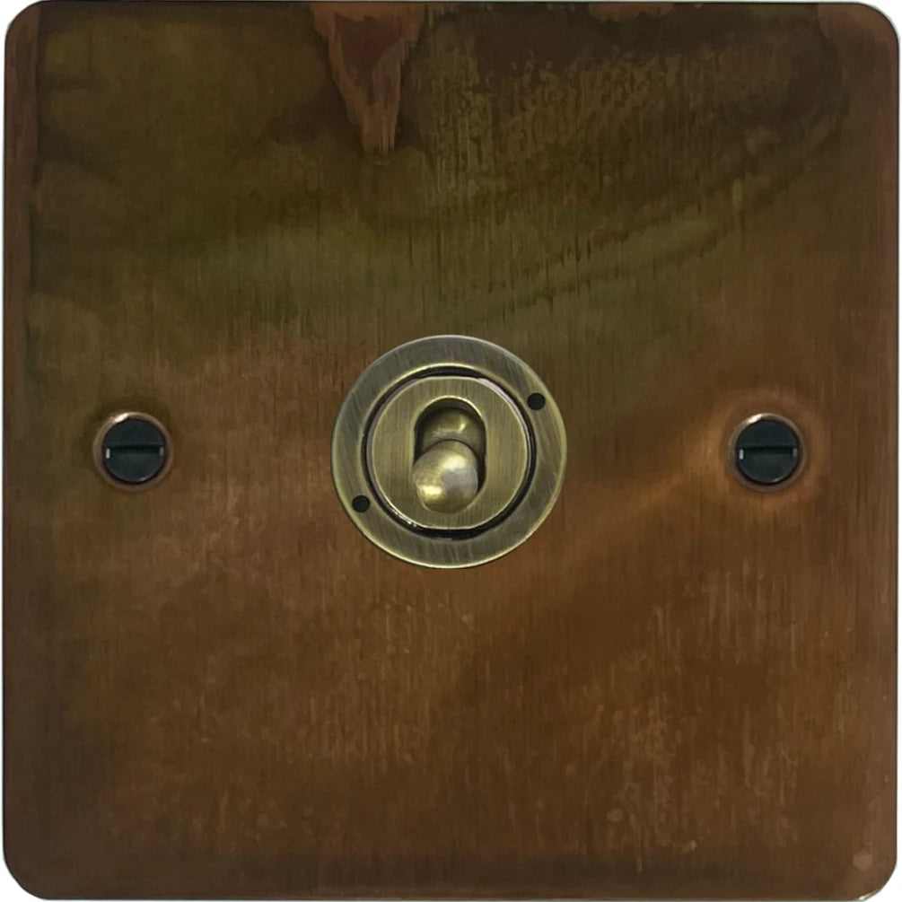 Flat Tarnished Copper 1 Gang Toggle (Antique Brass Toggle)