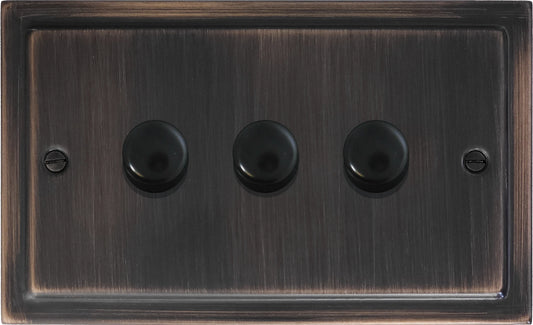 Victorian Antique Copper 3 Gang 120W LED Dimmer