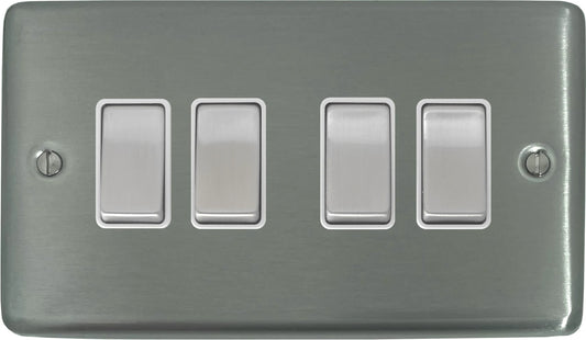 Contour Brushed Steel 4 Gang 2 Way Switch