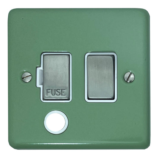 Classic Sage Green Switch Fuse Spur + Flex Outlet (Satin Chrome Switch/White Insert)