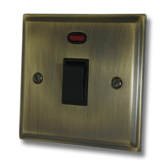 Deco Antique Brass 20 Amp DP Switch (Black Switch)