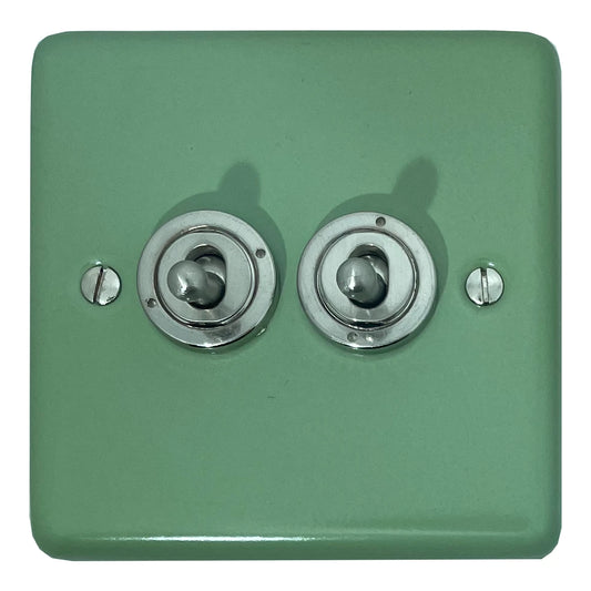 Classic Sage Green 2 Gang Toggle (Brushed Steel Toggle)
