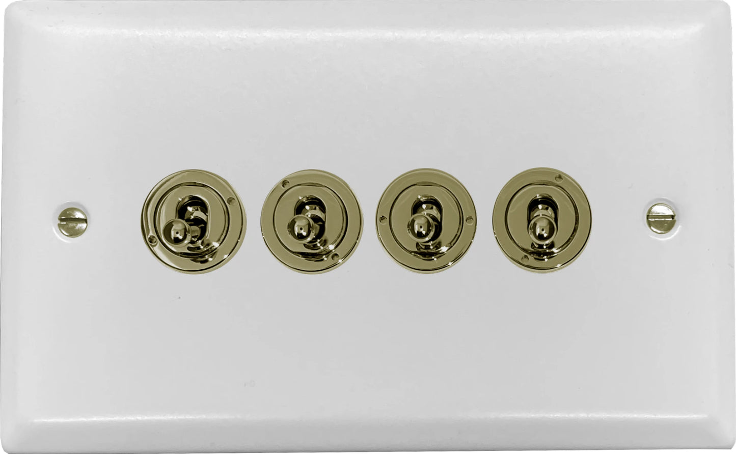 Spectrum Flat White 4 Gang Toggle (Polished Brass Toggle)