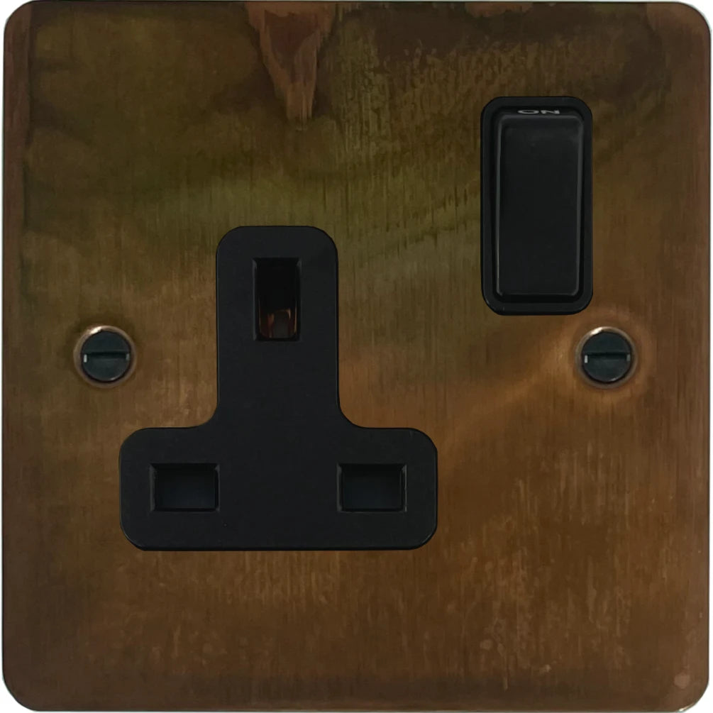 Flat Tarnished Copper 1 Gang Switched Socket
