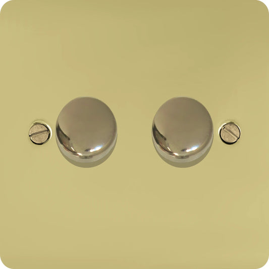 Flat Polished Brass 2 Gang Dimmer LED