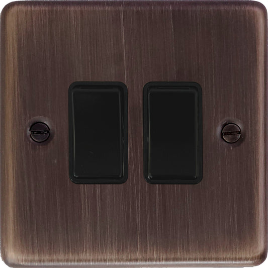 Contour Antique Copper 2 Gang Switch (Black Switch)